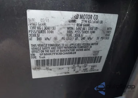 2011 Ford Explorer Limited from USA, damaged, VIN 1FMHK7F83BGA69628